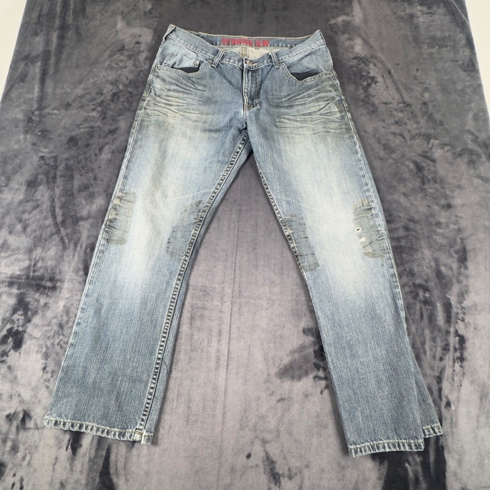 Lee Vintage Slim Jeans Mens 34x30 Blue Distressed Whiskered Denim 2012811